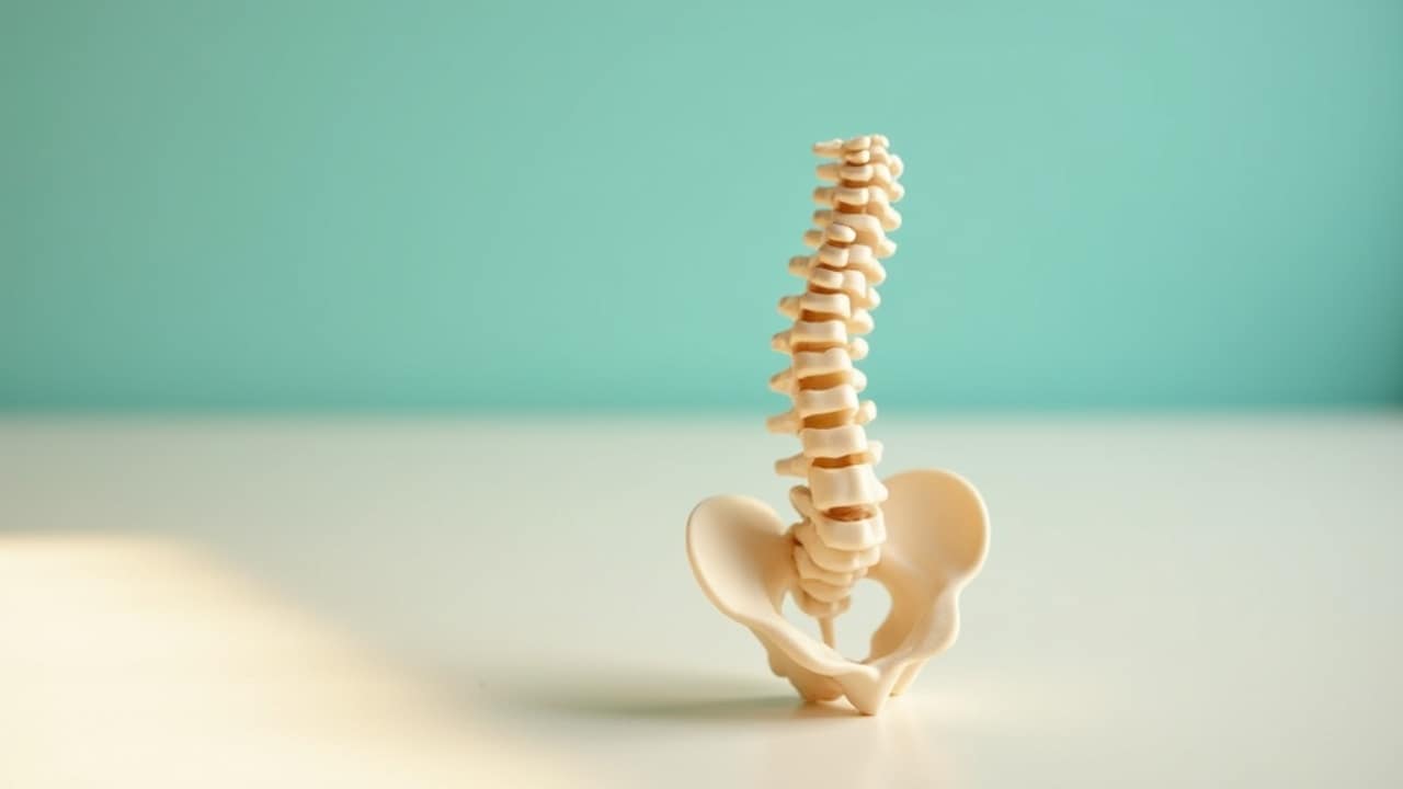 Person holding their lower back while sitting at a desk